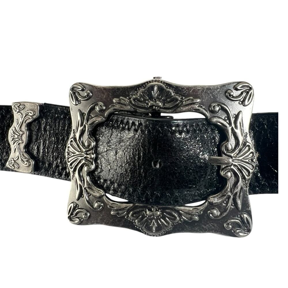 Steven by Steve Madden Black Leather Belt Large Metal Buckle sz M